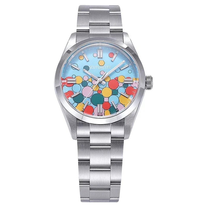 Milifortic Watches Retro Enamel Color Convex Dial NH38 Movement Automatic Polished Hands C3 Luminous Bracelet 20ATM Waterproof