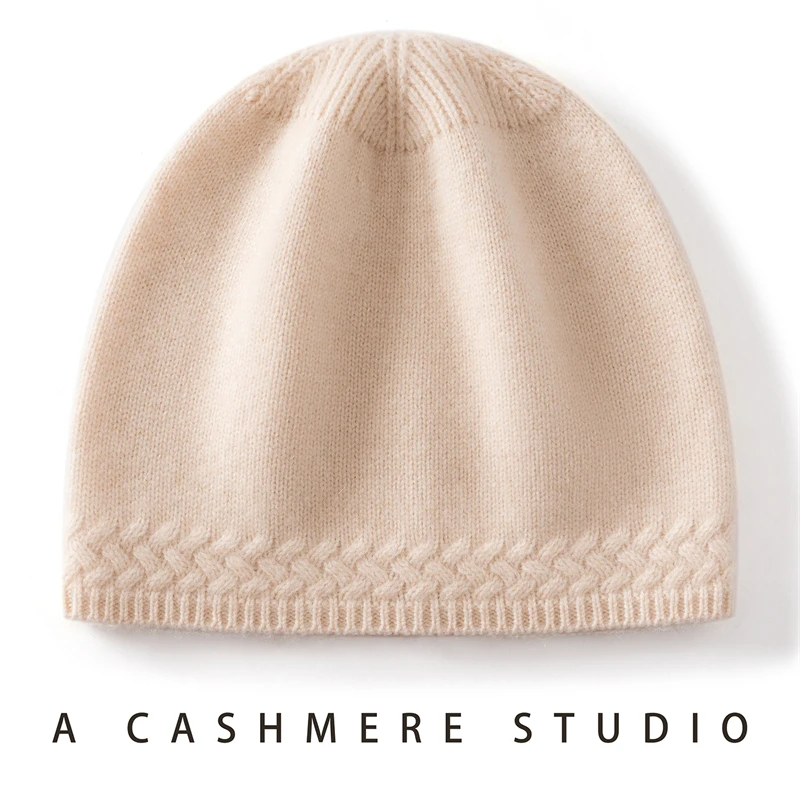 Women New Cashmere Beanie Hat Textured Knit Edge Design Winter Warm Soft Slouchy Skullies Cap Cold Weather Accessory