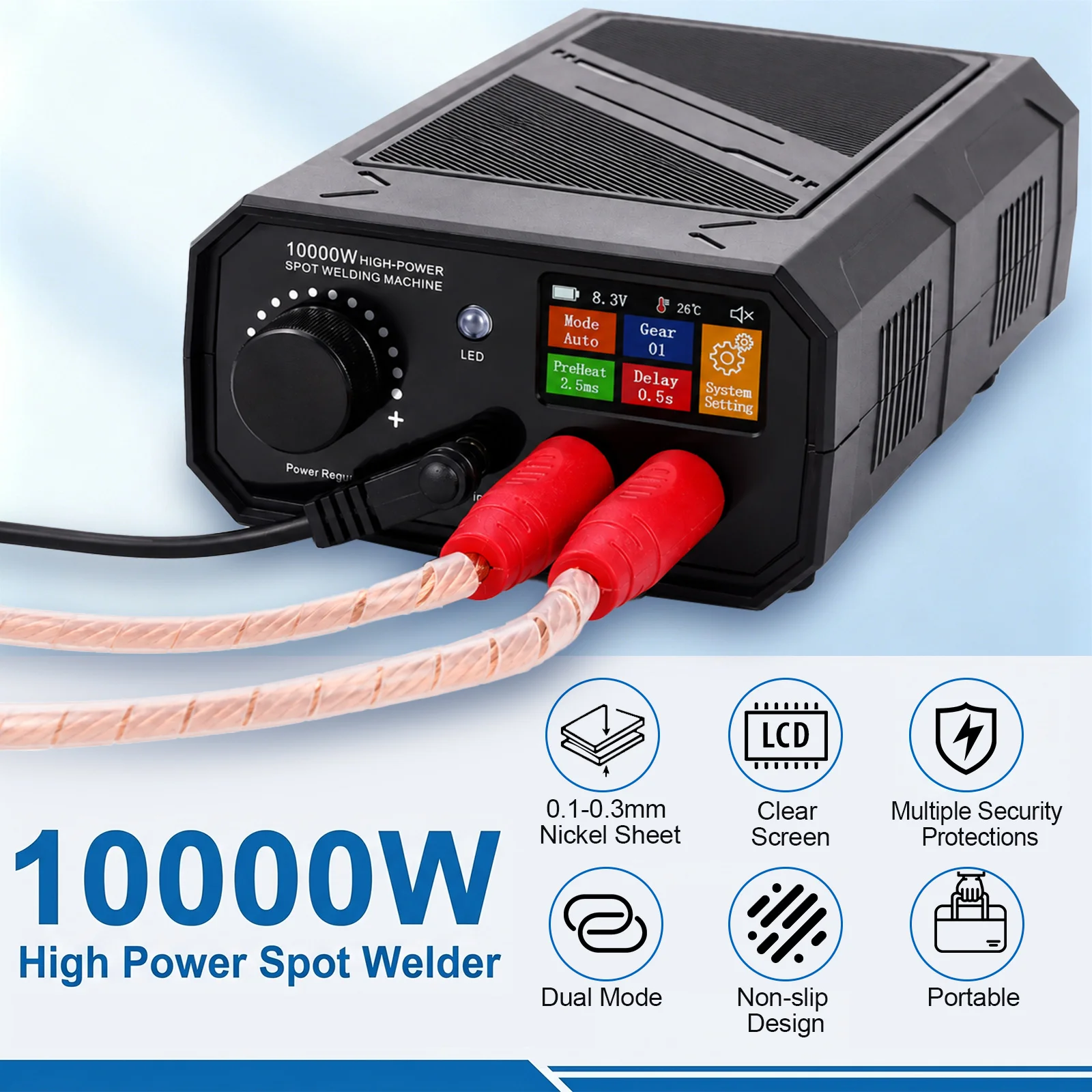 10000W Dual Pulse Spot Welder 1200A LCD Dual Mode Type-C Rechargeable Portable Nickel Copper Battery DIY Welding Repair Machine
