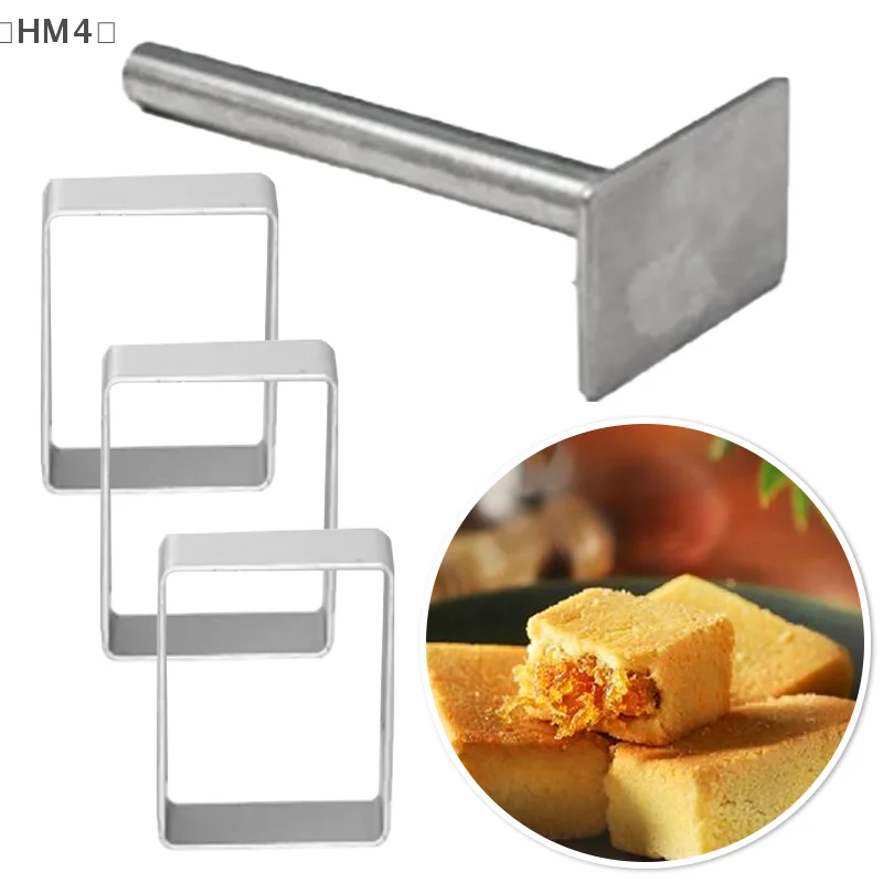 〔HM4〕Rectangle Shape PineApple Cake Pie Biscuit Cutter Mold Stainless Steel Pulburon Molder With Pusher Cake Decorating Tools