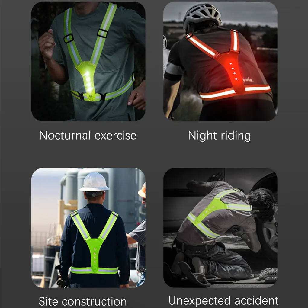 LED Reflective Vest Straps Elastic Belt 3 Modes Highlight Clothing Safety Gear Men Women Outdoor Night Running Accessories