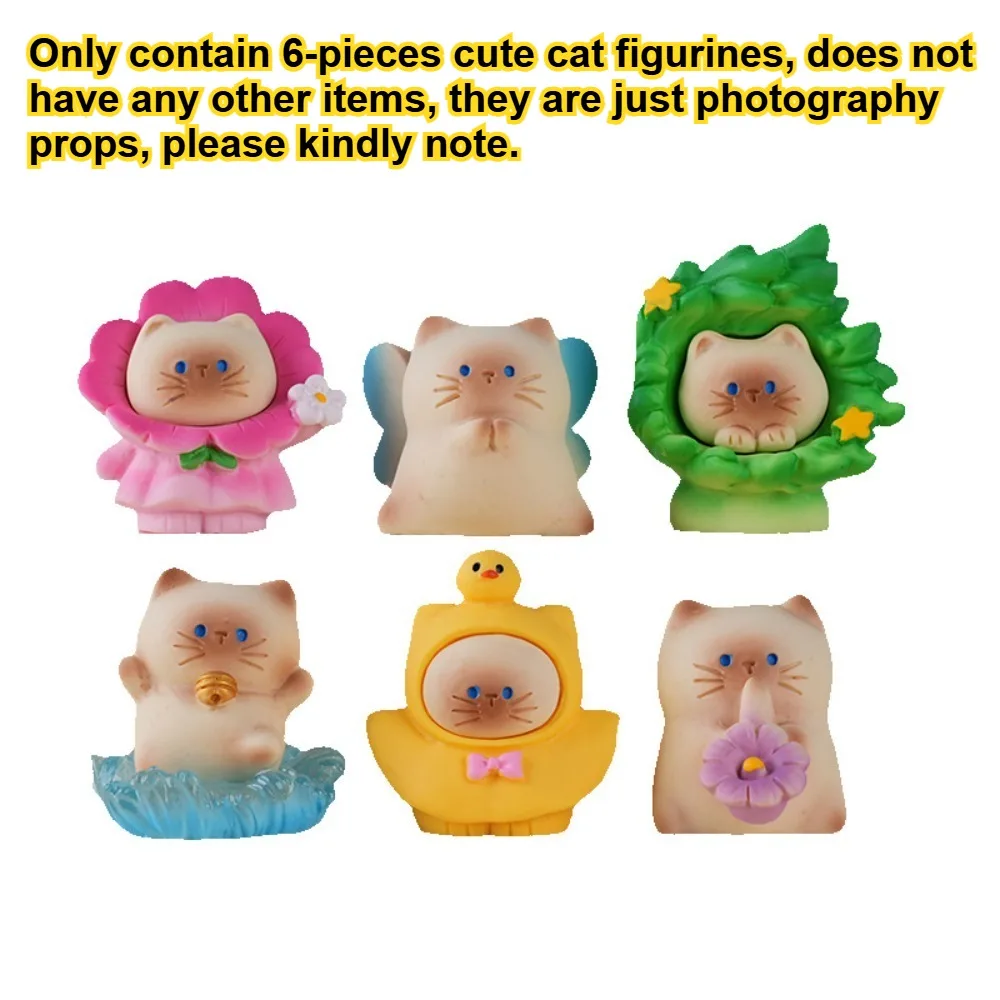 6 Pieces Cute Siamese Cat Resin Mini Figurines Micro Ornament Dollhouse DIY Accessories Desktop Car Decor Party Blind Box Kits