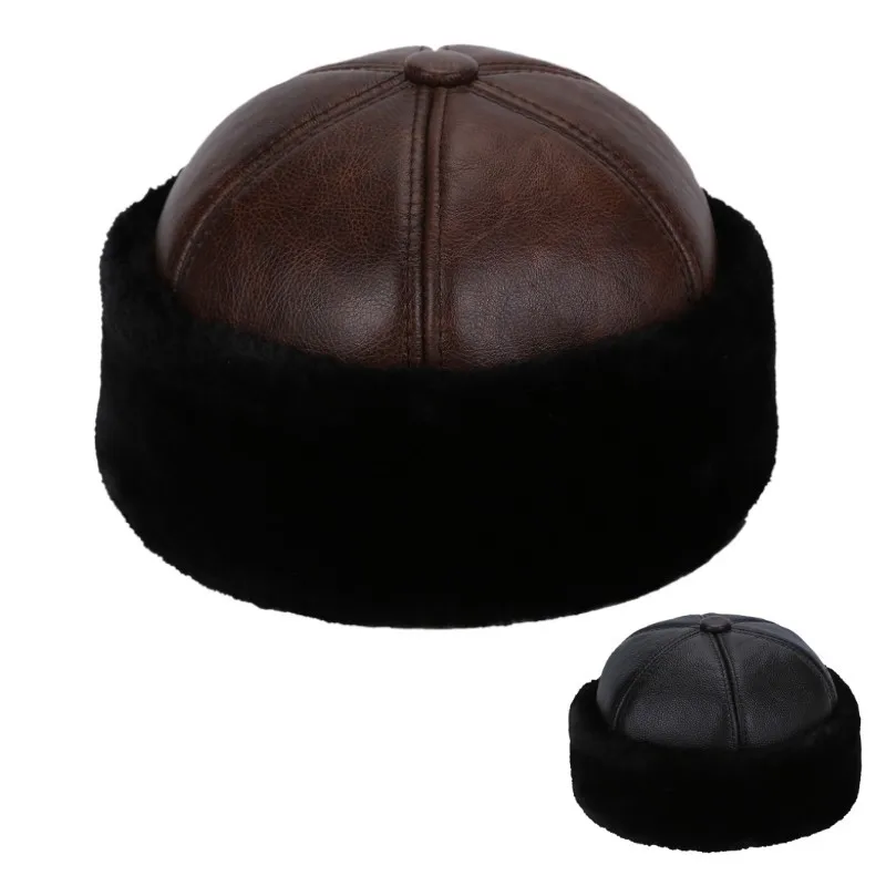 Brand New Style 2025 Retro Cowhide Bomber Hat Winter Keep Warm Caps Men Women Real Leather Cap Thick Velvet Dad Hat Leather Hat