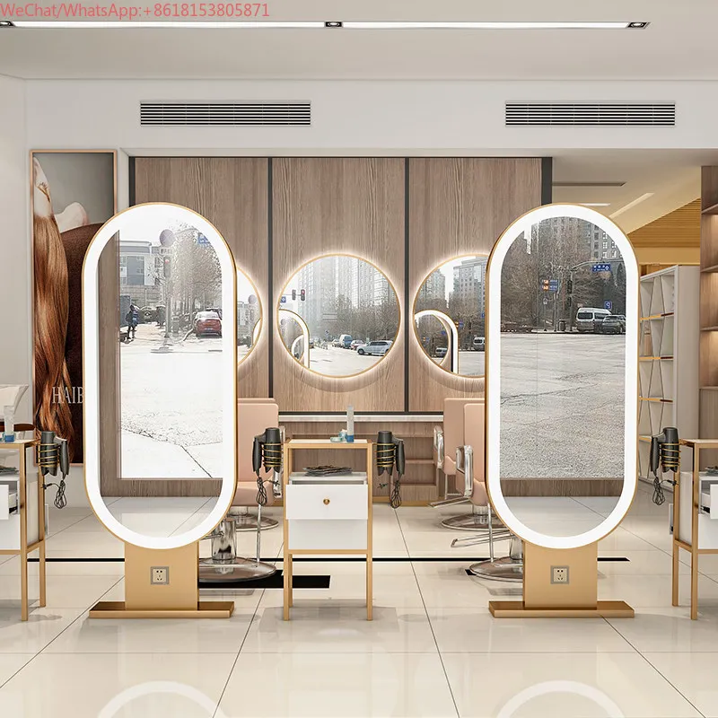 Floor-to-ceiling double-sided lighted hairdressing mirror hairdressing mirror hairdressing mirror stand