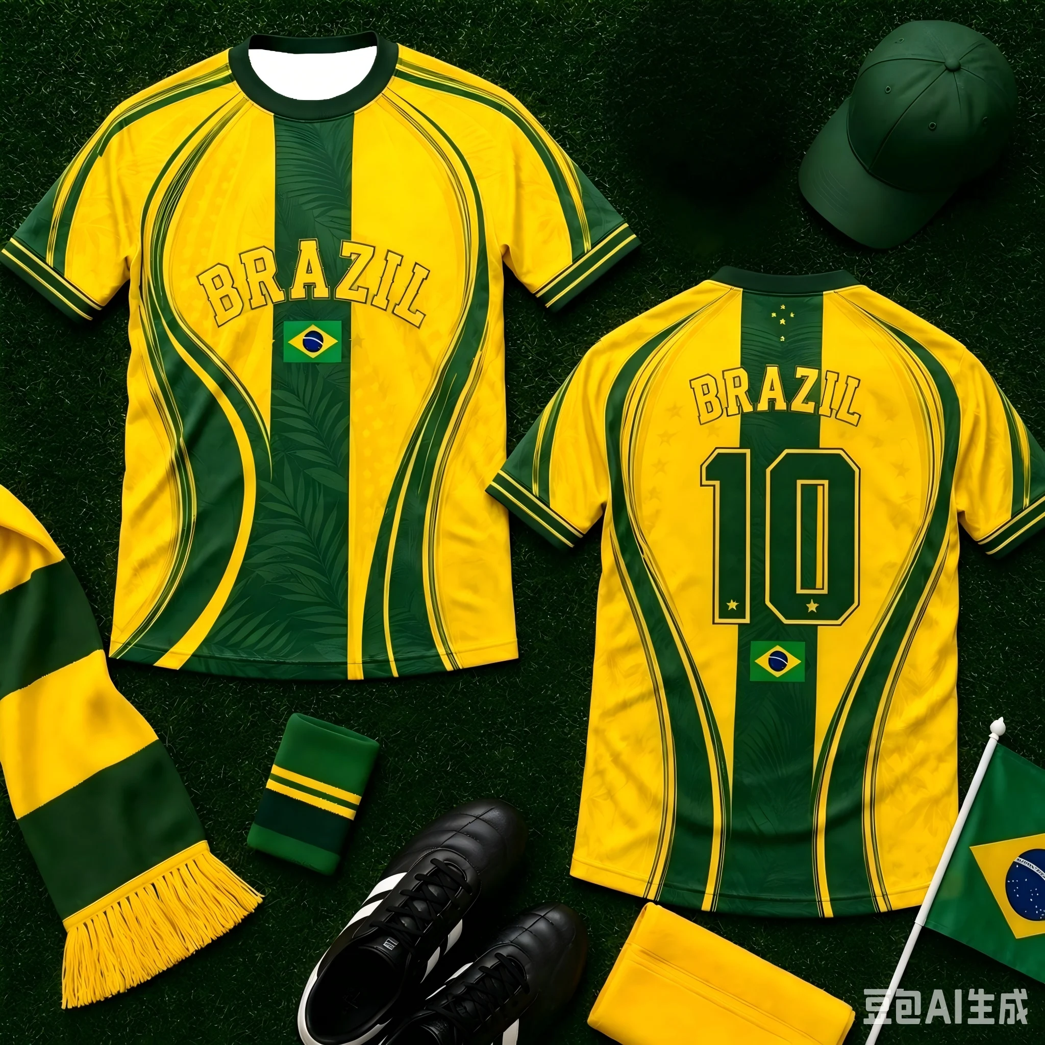 Trending Hot Sale Futuristic Line Tropical Brazil Fan Tee Breathable Quick Dry Short Sleeve T-Shirt Training Match Daily Outing