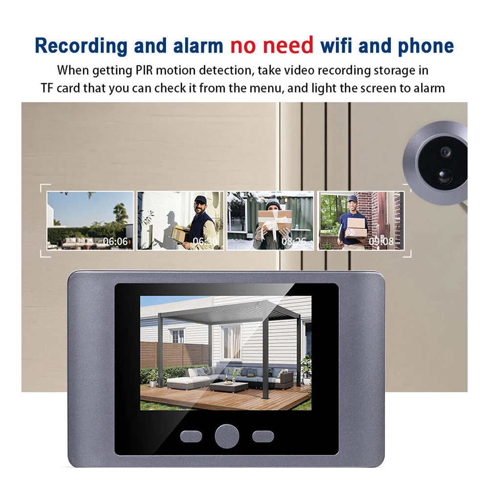 Mini spioncino Smart Wireless Door Viewer Telecamera PIR Motion Detection Video Campanello Visione notturna IR 2.8 pollici 2000mAh