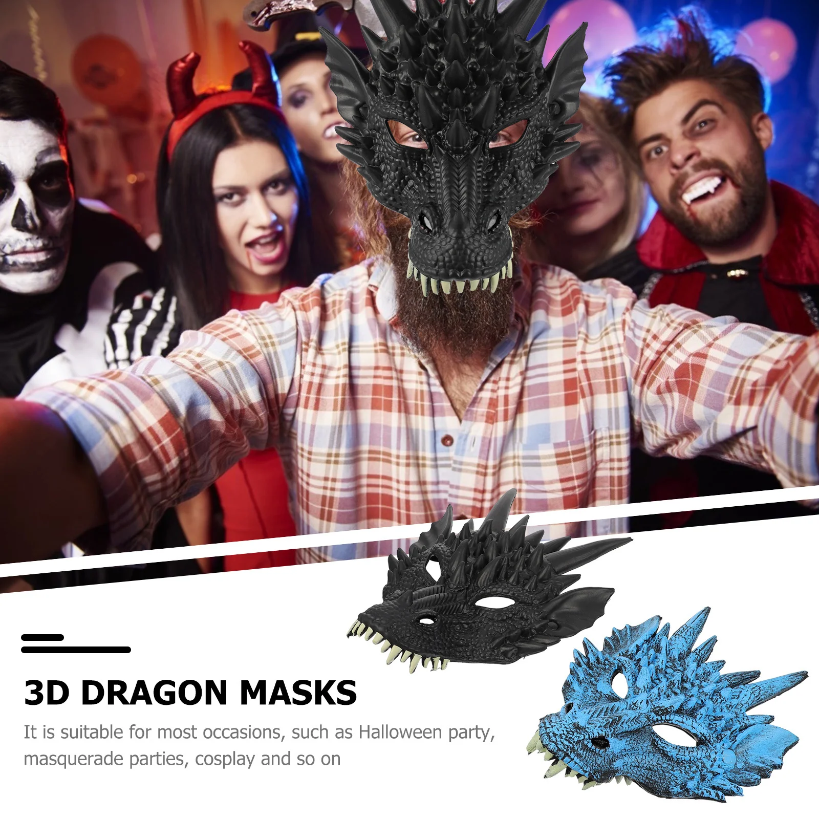 2 pçs máscaras de dragão 3d festa de halloween cosplay adereços máscaras faciais de animais vívido festival suprimentos cosplay máscara de festa