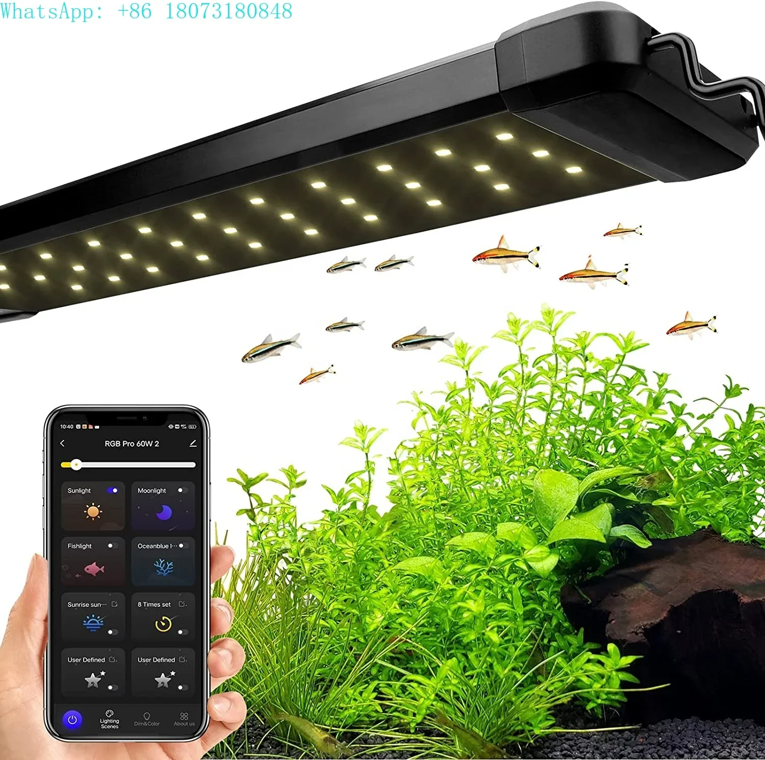 20W - 60W Smart Aquarium Light with TuYa App Control RGB Pro Full Spectrum 24/7 Lighting Cycle 8 timers programmable DIY options