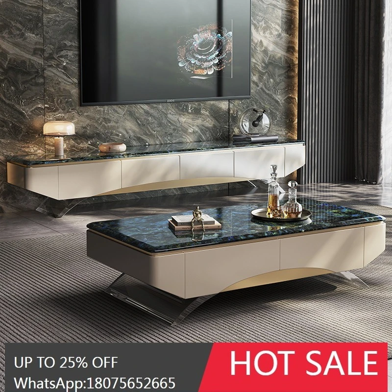 

HLZ Natural Marble Coffee Table and TV Cabinet Set, Light Luxury Floating Living Room Coffee Table, New Model