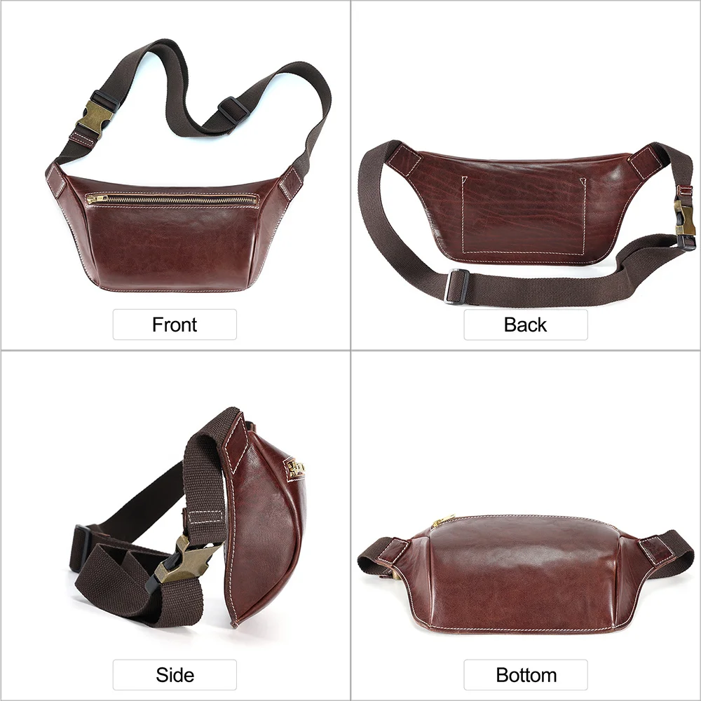 Sac banane en cuir de vache pour hommes, sac banane pour course à pied, sac de poitrine avec fermeture éclair en métal YKK, nouveau