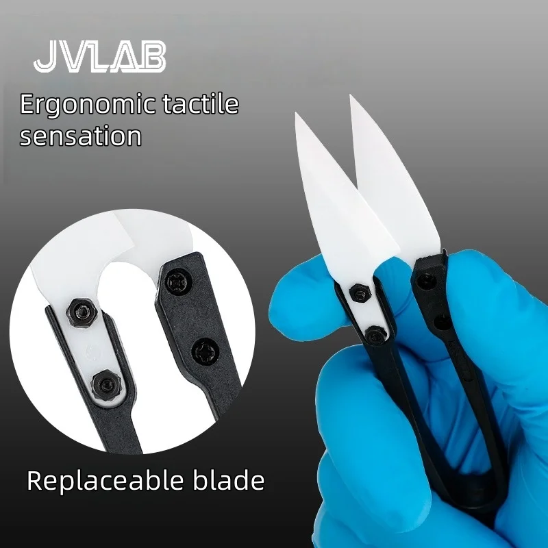 مقص المختبر PTFE/سيراميك مقاوم للتآكل وخالي من التلوث صلابة عزل حادة مقاومة للتآكل العالية JVLAB #3