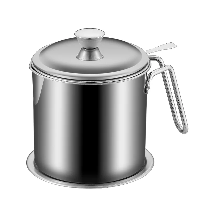 1PC Oil Filter Pot 304 Stainless Steel Oil Strainer Pot With Mesh 1.2/1.8L Oil Bottle With Cover Silver Home Kitchen Gadget