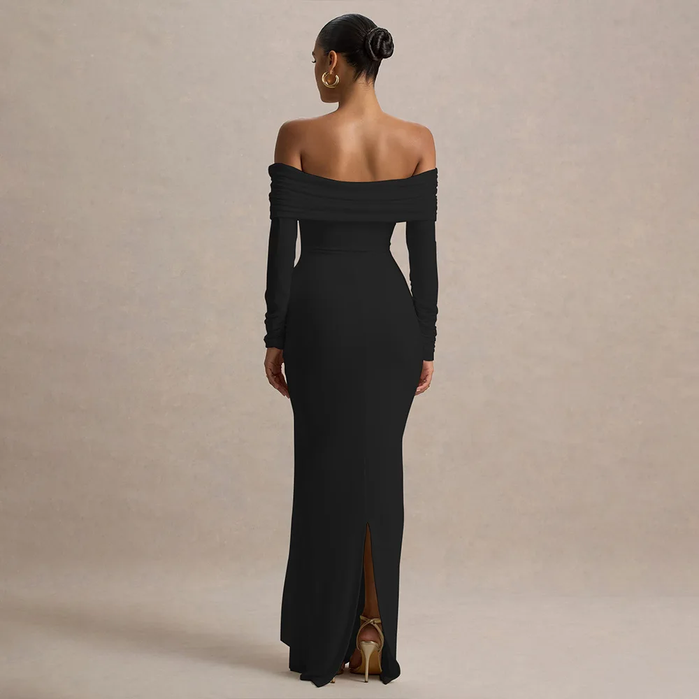 Abito lungo da donna senza spalline con scollo a cuore e corpetto smock Abito da gala Abito da sera minimalista in chiffon Elegante lungo fino al pavimento