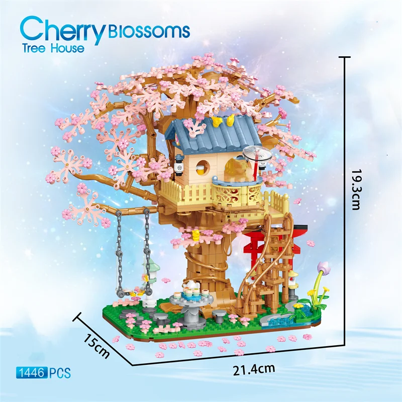 Décennie s de construction de cabane dans les arbres de Sakura pour enfants, vue sur la rue japonaise, modèle de maison sans fleurs, mini blocs, jouets pour filles, cadeaux d'anniversaire