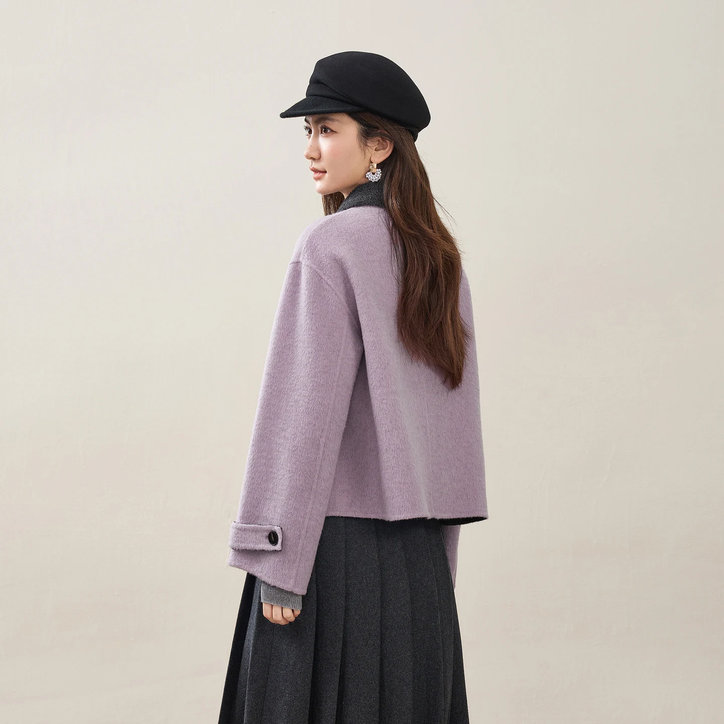 SENTUBILA Women Double Faced 100% Wool Short Coat 2026 Winter Lapel Collar Overcoat Ladies Warm Commuter Outerwear W64OC7641