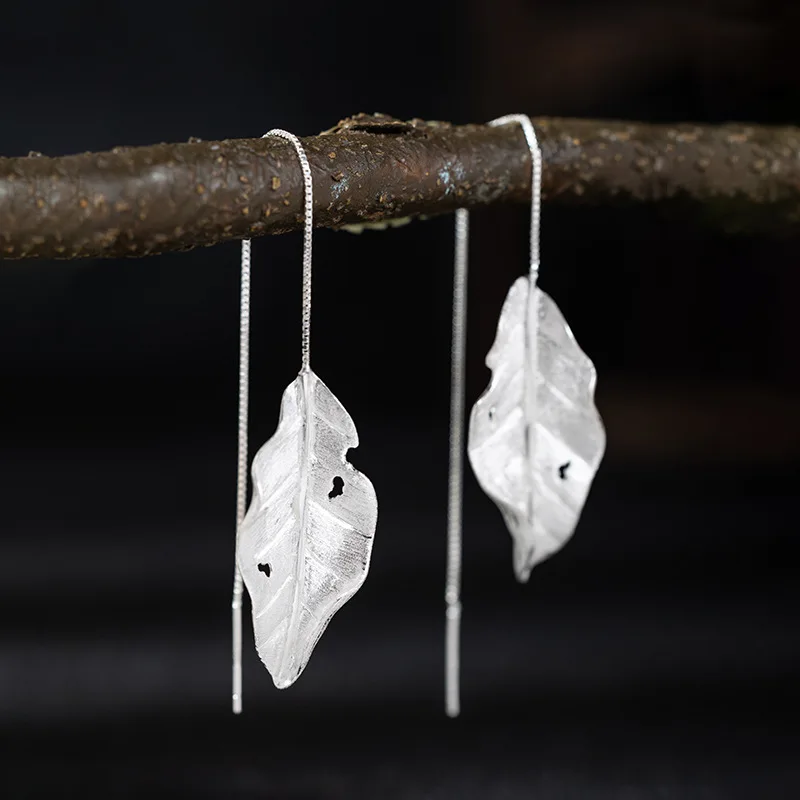 

Оригинальные минималистичные серьги из серебряной нити в виде листьев, персонализированные серьги с вьющимися листьями, серебряные украшения ручной работы S925, креативная классифика