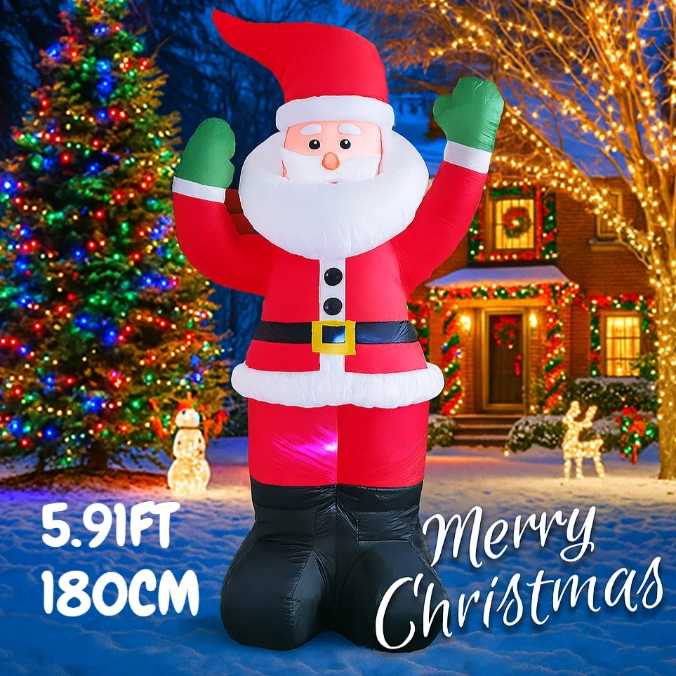 5.91FT Inflatable Toy Santa Claus with LED Lights Christmas Decorations for Yard Xmas Supplies Home Ornaments Festive Gifts