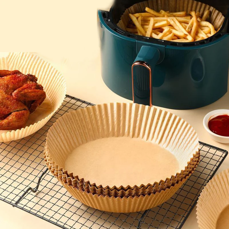 25/50Pcs Air Fryer Paper Non-Stick Disposable 16/20cm Unperforated Parchment Paper Bamboo Steamer Liners Steaming Basket