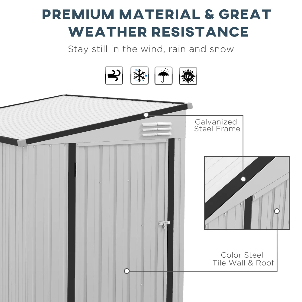 4' x 6' Metal Outdoor Storage Shed, Lean to Storage Shed, Garden Tool Storage House with Lockable Door and 2 Air Vents