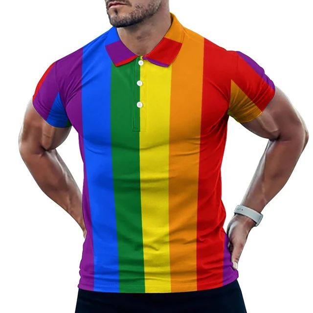 LGBT Rainbow Casual Camisas Polo Gay Pride Flag Imprimir Camisetas de Manga Curta Camisa Grafica Verao Retro Oversize Roupas Presente AliExpress