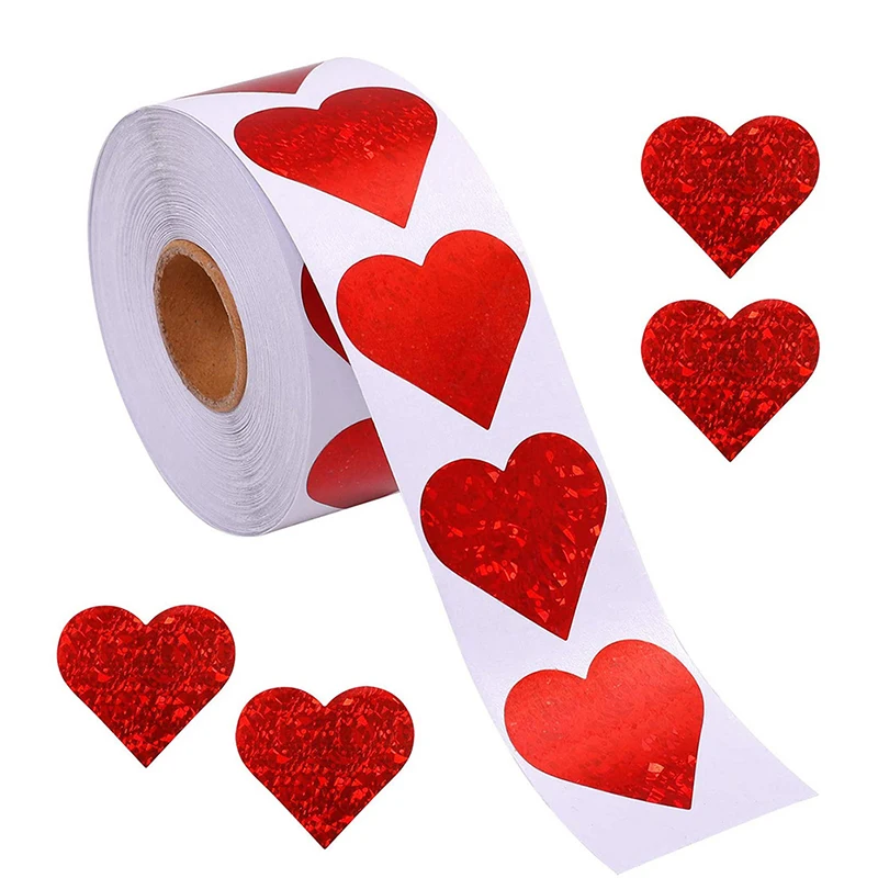 

500pcs/roll heart shaped Stickers Valentine's Day Thank You Stickers