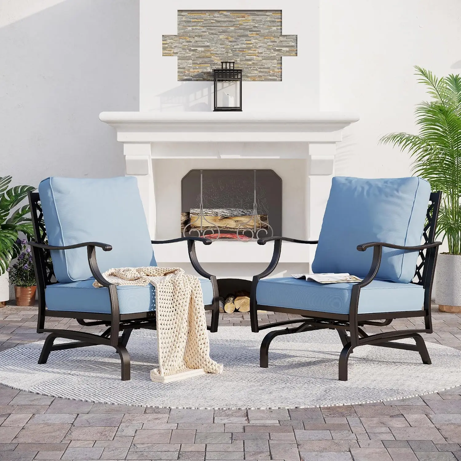 Patio Rocking Chairs 2 Pack Alloy Steel Blue, Customized