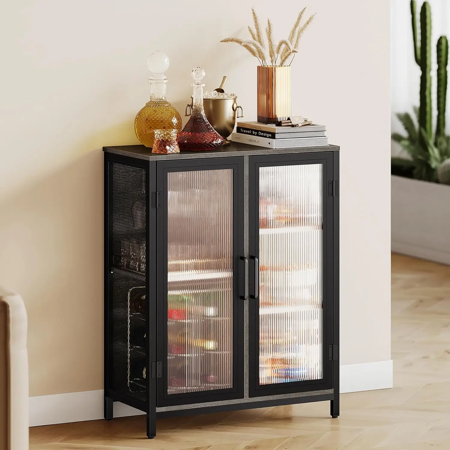 Mini LED Home Liquor Cabinet, Bar Cabinet, Buffet Cabinet com Armazenamento, Fácil de montar