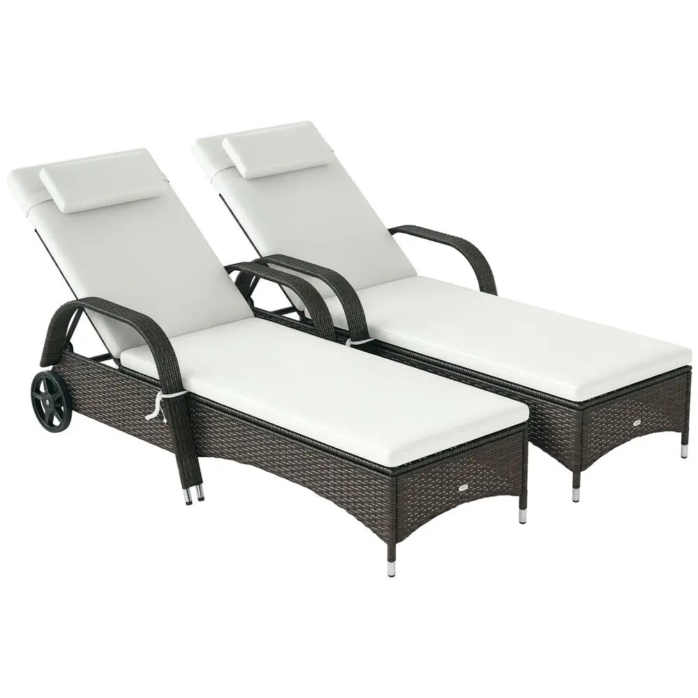 

Wicker Outdoor Chaise Lounge Set of 2, 5Level Adjustable Backrest PE Rattan Pool Lounge Chair with Wheels, Cushion amp Headrest