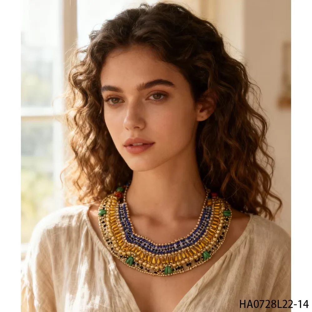 

PESENAR This Is a Multi Layered Beaded Necklace with Multi Colored Beading to Create a Retro Feel and Fit the Pharaonic Party