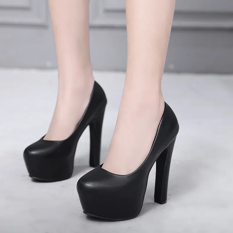 Ladies High Heels Platform Pumps PU Black White Women Shoes Platform High Heels Shoes Thick Heels Work Pumps Dress Shoes