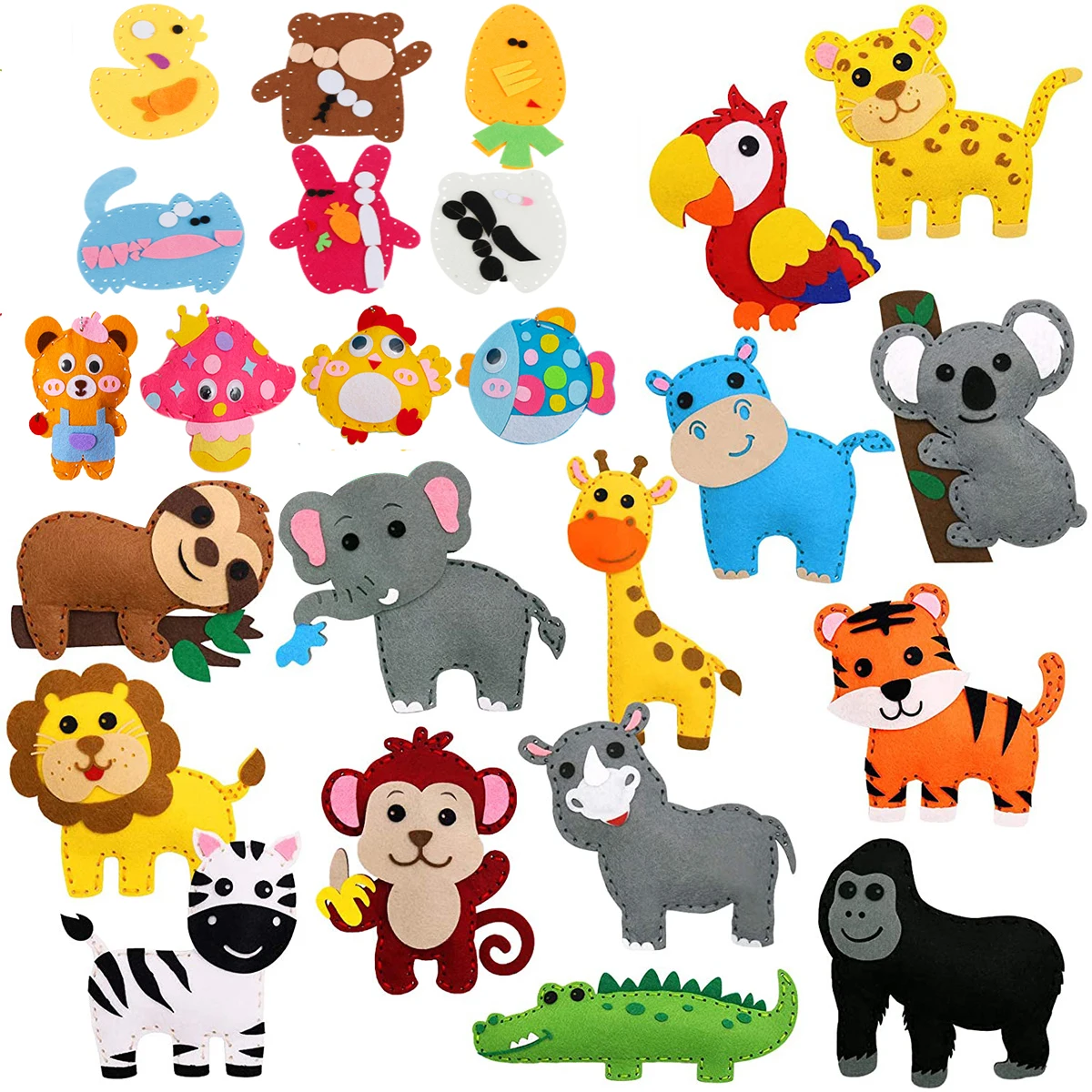 Kit de costura para niños, artesanía de animales del bosque, costura artesanal, animales de peluche de fieltro para niños principiantes, adornos de costura educativos, juego de juguetes artísticos