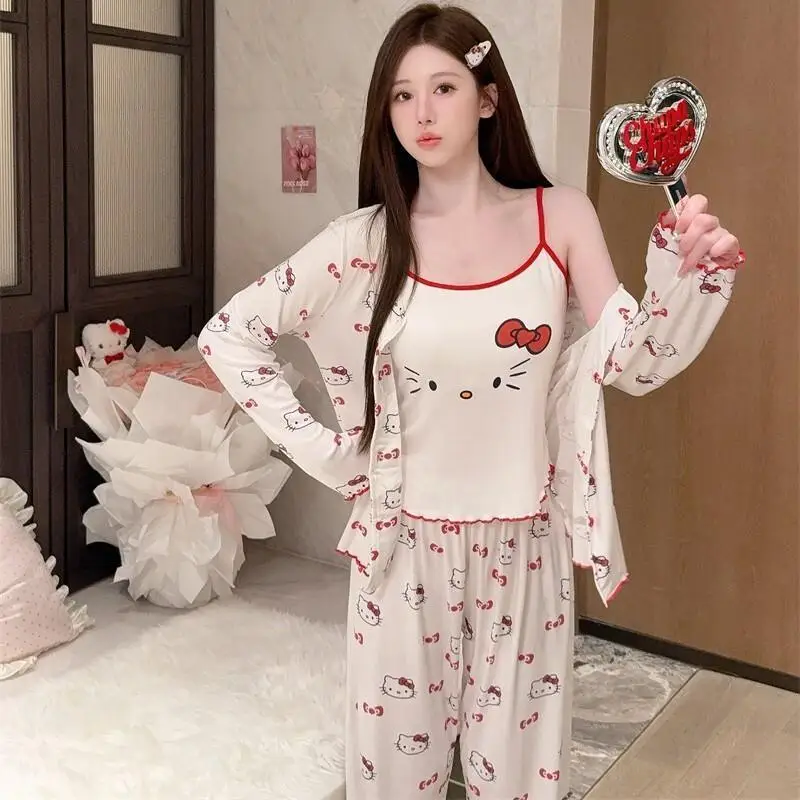 

Sanrio Hello Kitty Pajamas Set Women Home Loungewear Set Print Long Sleeve Pants Fashion Spring Autumn T-Shirt Long-Sleeved Tops
