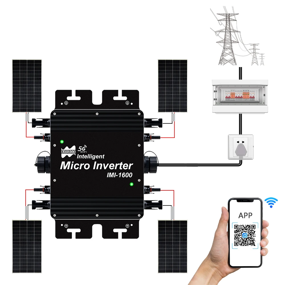 1600W Solar Micro Smart Inverter converter With WIFI 20-50VDC To 110V or 220VAC Easy To Install solar Grid tie inverter