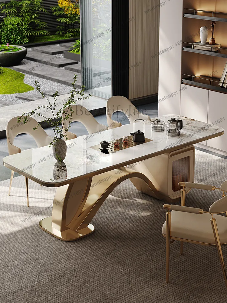 

Light luxury rock slab tea table integrated modern simple high-end tea table and chair combination