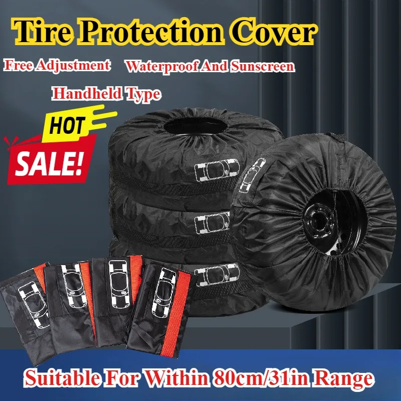 1pc 80cm Car Spare Tire Cover Polyester Taff Tire Dustproof Snow Tighten Up Portable Adjust Sunscreen Tire Protect Storage Bags