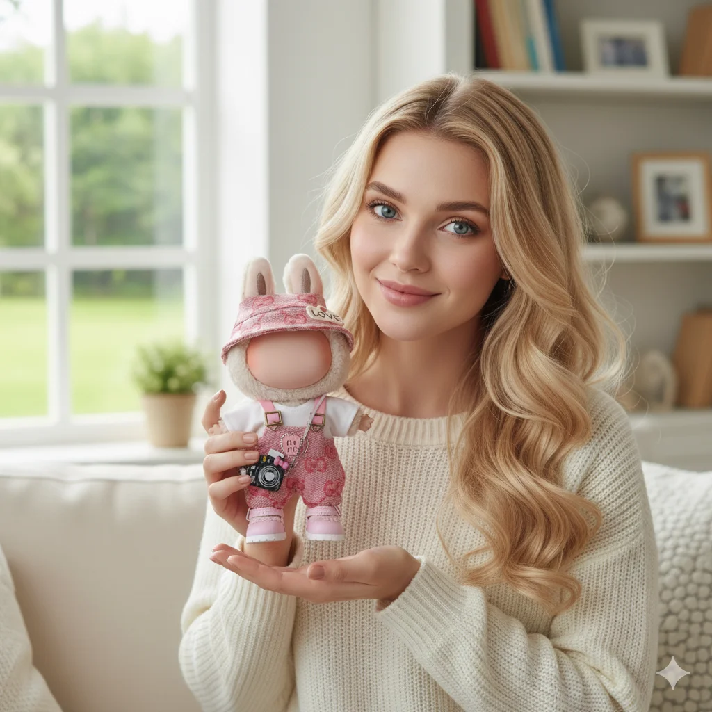 17cm Mini Doll'S Clothes Outfit Accessories For Labubu V1 V2 V3 Striped Overalls Hats Glasses Shoes Cool Handsome Clothing Gift