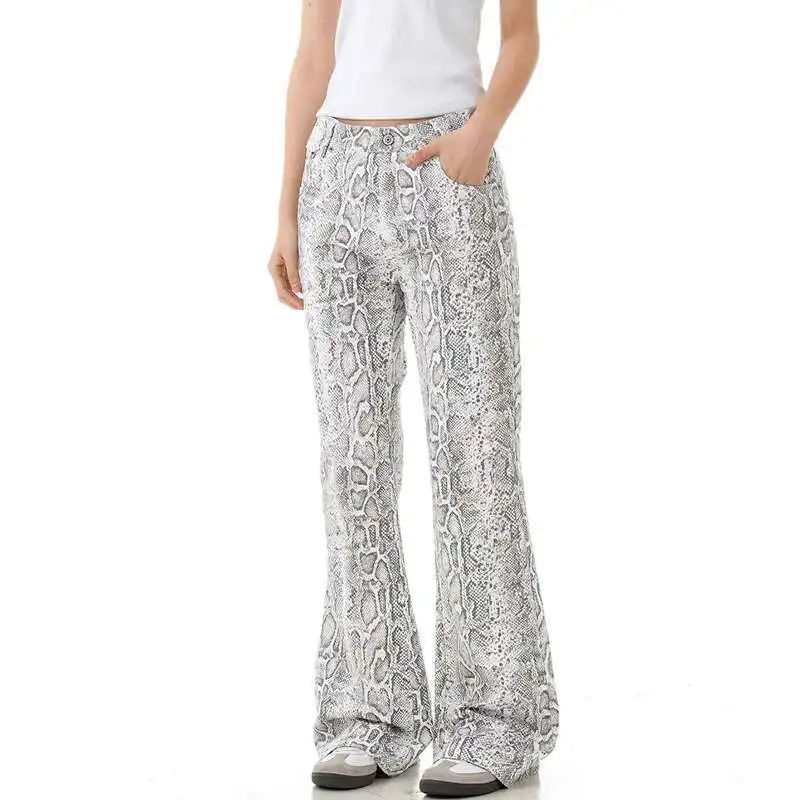 

Style Men's American Wear Vintage Casual Pants Snake Patterned Straight New Fashion Trend Micro Flared Trousers 5GPZ