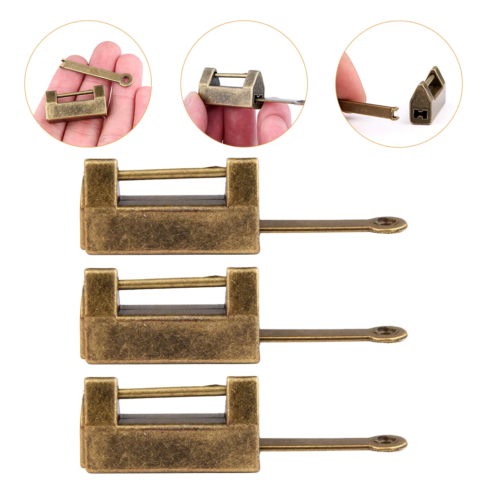 

3Sets Retro Style Zinc Alloy Padlocks Wooden Box Locks Durable Wear Resistant for Home Use and Repair Stores