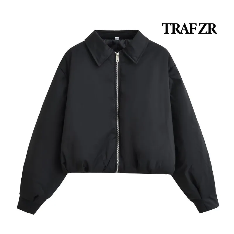 TRAF ZR Snow Parkas Black Cropped Winter Parkas for Women Padded Coat Warm Woman Winter Coats Elegant Luxury Women's Coat