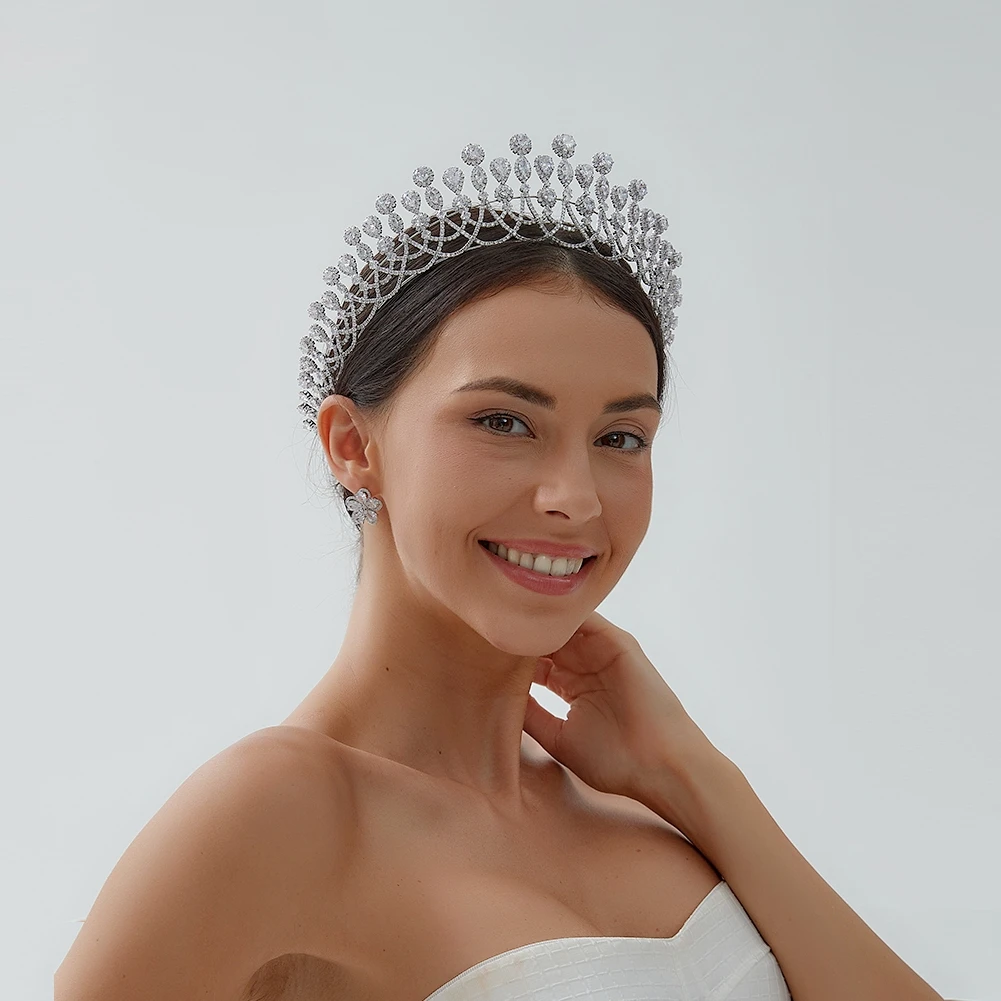 Bridal Silver Color Cubic Zirconia Crystal Big Crown Luxury Headbands Diadem Queen Crown Princess Tiaras Wedding Hair Jewelry