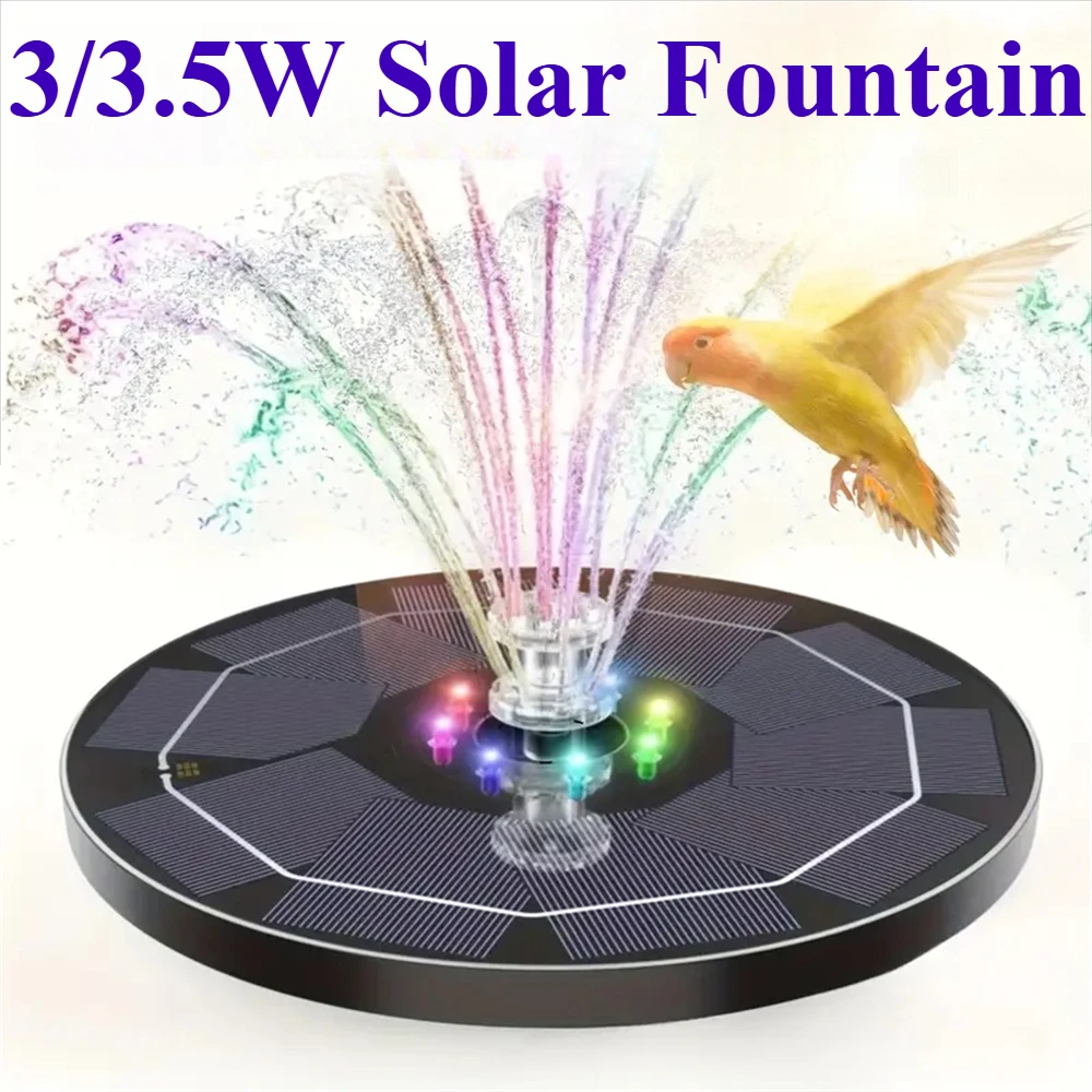 

3/3.5W Solar Fountain with 2 Modes Option Can Work Day and Night,Colorful LED Design Efficient Stable Solar Fountain for Outdoor