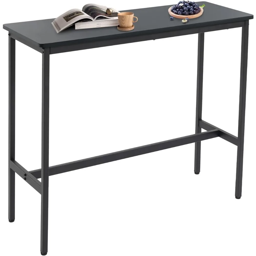 44.5 Sofa Table, Bar Height Pub Table, Narrow Entryway Table, Narrow Rectangular High Top Console Table with MDF and Black Metal