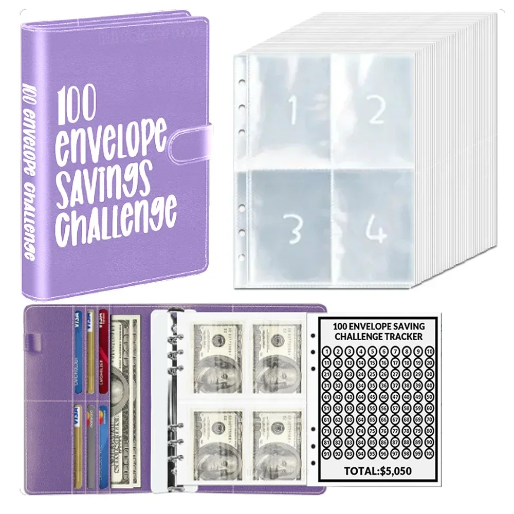 100 Envelope Challenge Binder Save Savings Challenges Loose-Leaf Binder Budget Binder With Cash Envelopes Money Organizer System