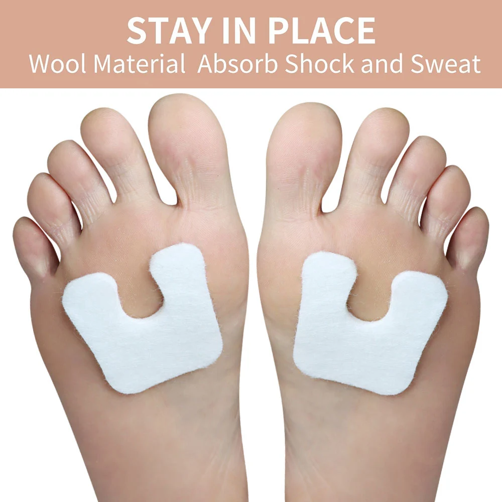 Pexmen 2Pcs U-Shaped Felt Callus Pads Self-Adhesive Forefoot Metatarsal Pads for Pain Relief Keep Calluses from Rubbing on Shoes