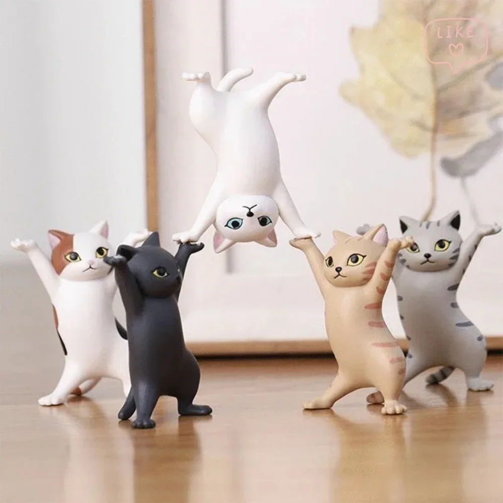 1-5Pcs Kawaii Cats Pen Holder Cat Doll Ornaments Plastic Crafts Earphone Support Room Office Desk Home Decory Gift Accessory