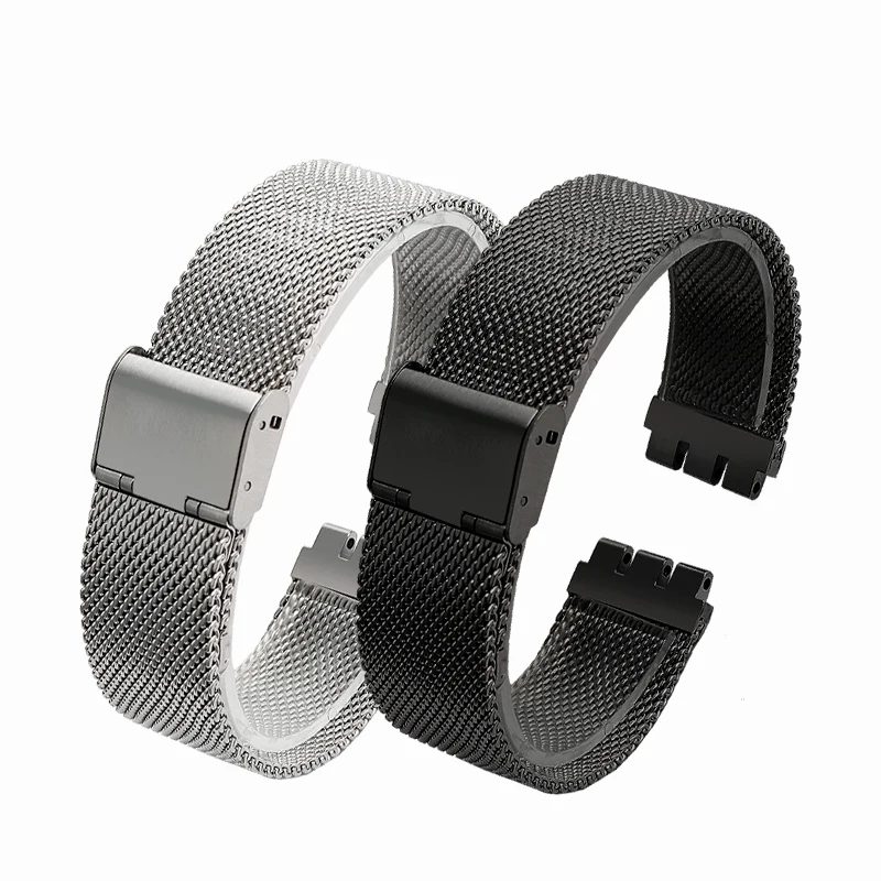 New Milan breathable mesh belt watch band For Swatch stainless steel strap 17mm 19mm 20mm men women Replace bracelet Accessories