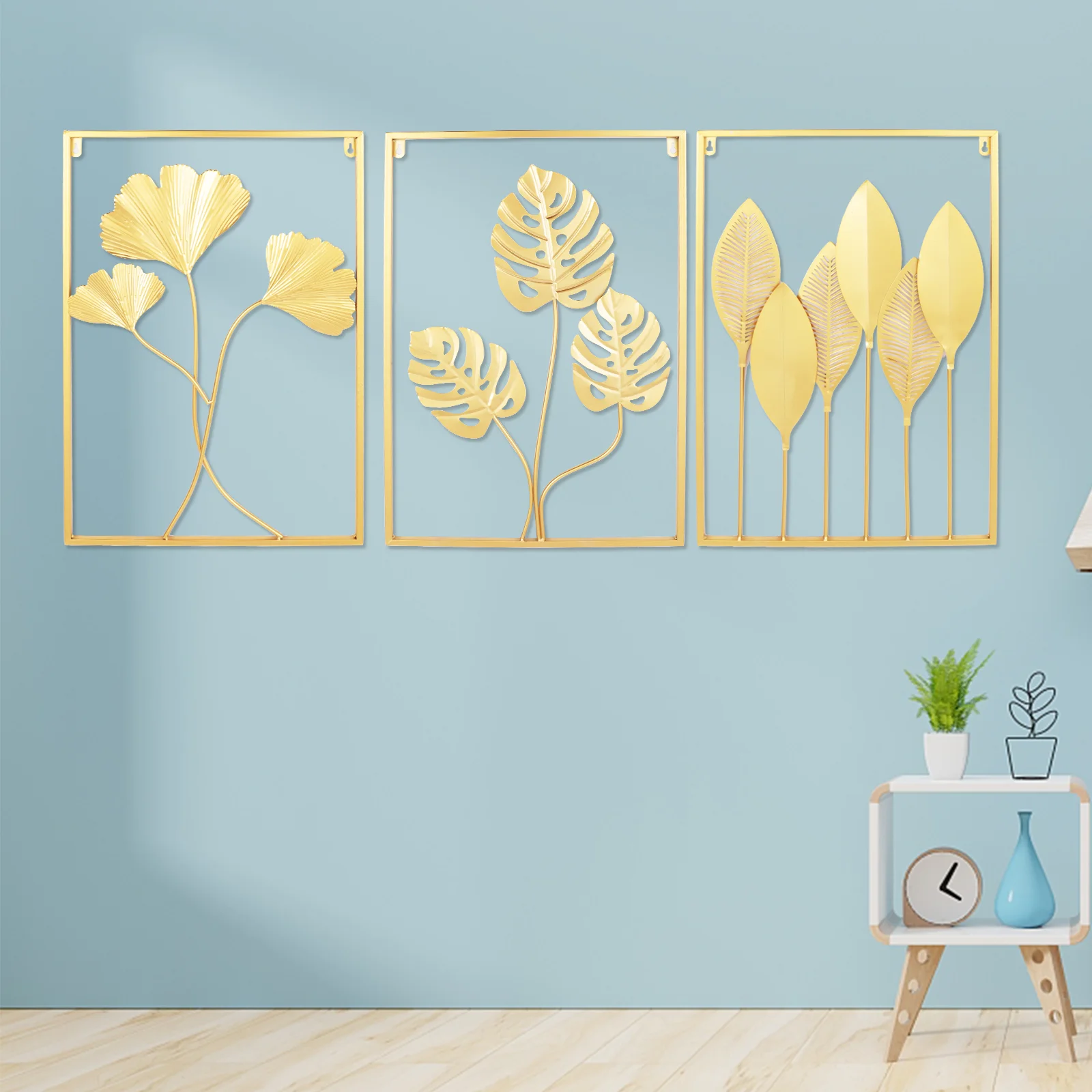 Imagem -04 - Ouro Decoração da Parede Folhas com Flores Metal Mural Home Garden Decor Pcs