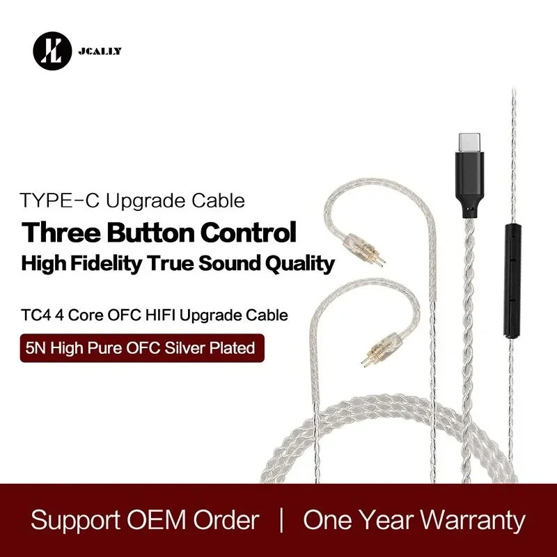 JCALLY TC4 USB Type C Earphone Cable 4 shares TYPE-C oxygen-free copper with Microphone headset upgrade wire MMCX QDC ZSN