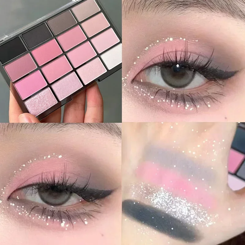 Palette di ombretti a 16 colori a bassa saturazione rosa rosa perlato opaco Glitter ombretto ombretto lucido trucco occhi a lunga durata