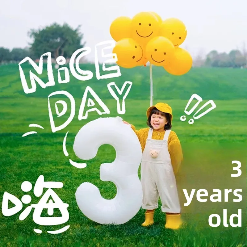 32-Inch White Birthday Number Balloons Children Baby Outdoor Photo One-Year-Old Party Decoration Scene Arrangement Balloons